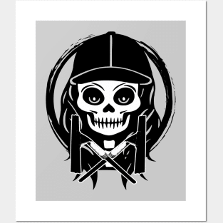 Female Window Cleaner Skull and Squeegee Black Logo Posters and Art